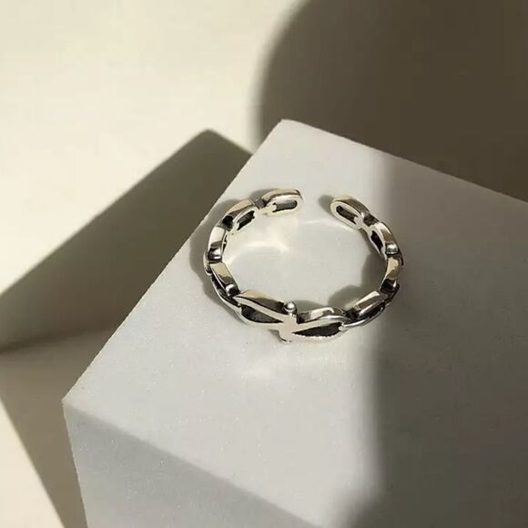 #23 Two Ring Set NEW 925 Sterling Silver Black Onyx Ring & Sterling Link Ring - Picture 6 of 10